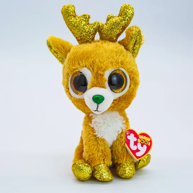 15CM Ty Beanie Boos Big Glitter Eyes Christmas Golden Horn Deer Sven Snow Plush Stuffed Animal Super Soft Christmas Gift gray