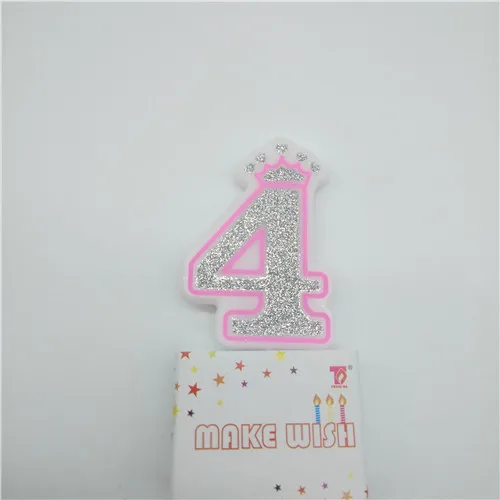 4-pink Номер 0-9 свечи сверкающие Серебристые розовые синие короны свечи для торта украшения для кексов для детей девочек день рожденья для мальчиков - Цвет: 4-pink