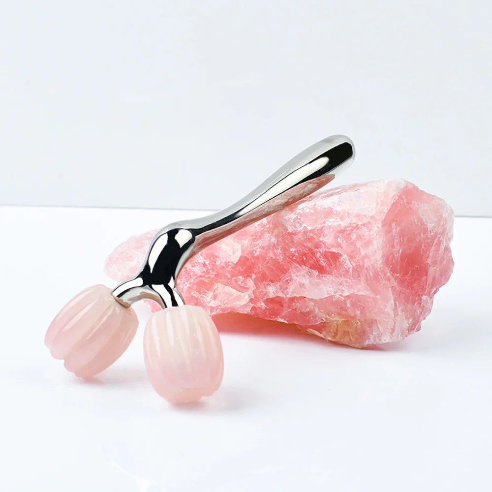 

3D Jade Face Lift Roller Massager Double Heads Gua Sha Roller Jawzrsize Relaxation Slimming Beauty Tool Natural Rose Quartz