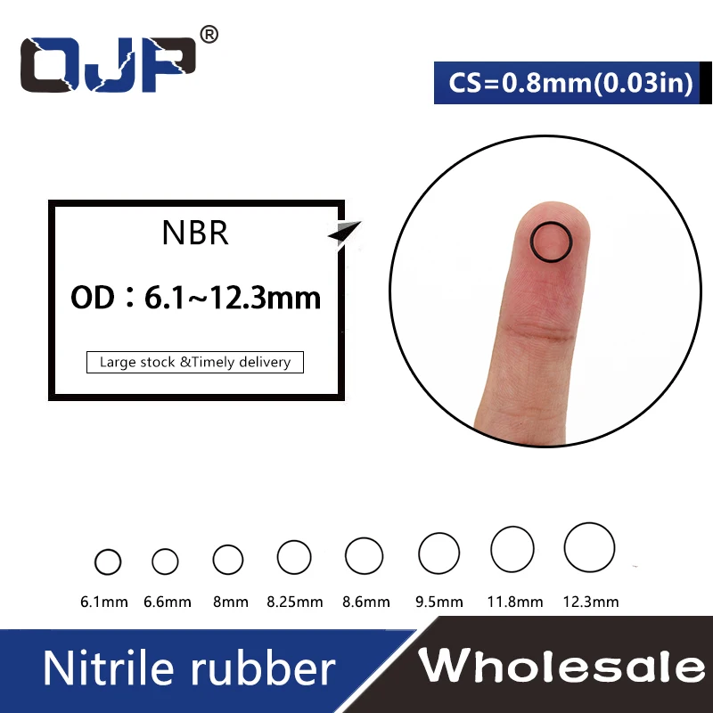 

30PCS/lot Rubber Black NBR CS 0.8mm thickness OD6.1/6.6/8/8.25/8.6/9.5/11.8/12.3mm watch ORing Gasket waterproof Nitrile oring