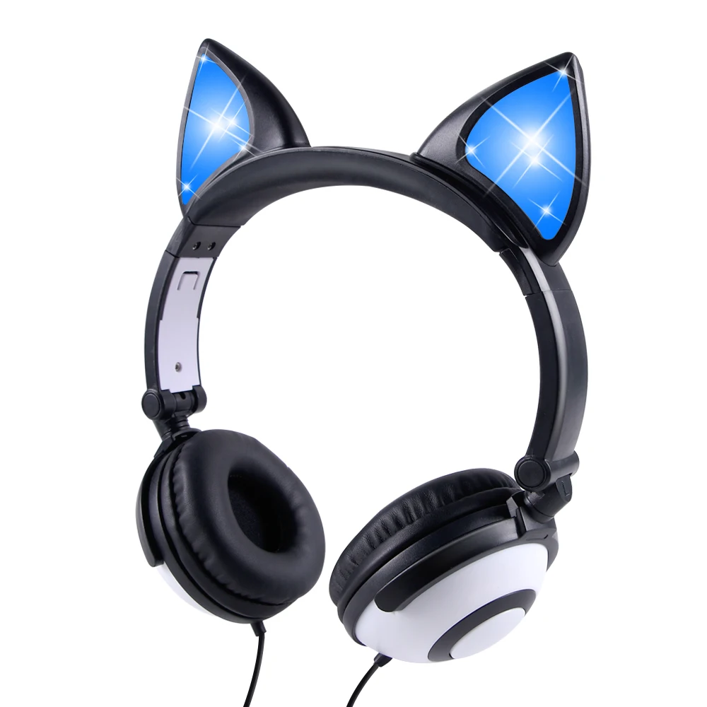 Birthday Gift Wired Kid Headphones Foldable Flashing Cat Ear Children Headphones Gaming Headset With LED Light For PC