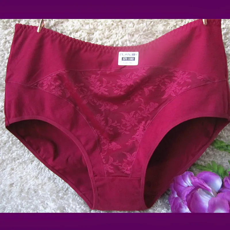 Новинка, Ropa interior femeni трусы размера плюс 7XL с высокой талией, хлопковое кружевное нижнее белье, женское нижнее белье - Цвет: Бургундия