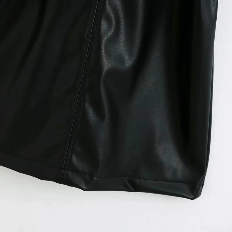 Woman Sashes decoration PU Leather Mini Dress Femme Sleeveless Dresses Lady Loose Clothes Vestido D6353