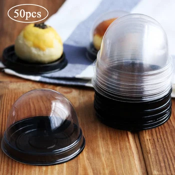 

50pcs Mini Round Cake Boxes And Packaging Transparent Plastic Box For Cake With Lid Egg-Yolk Puff Mooncake Box Clear Packing Box
