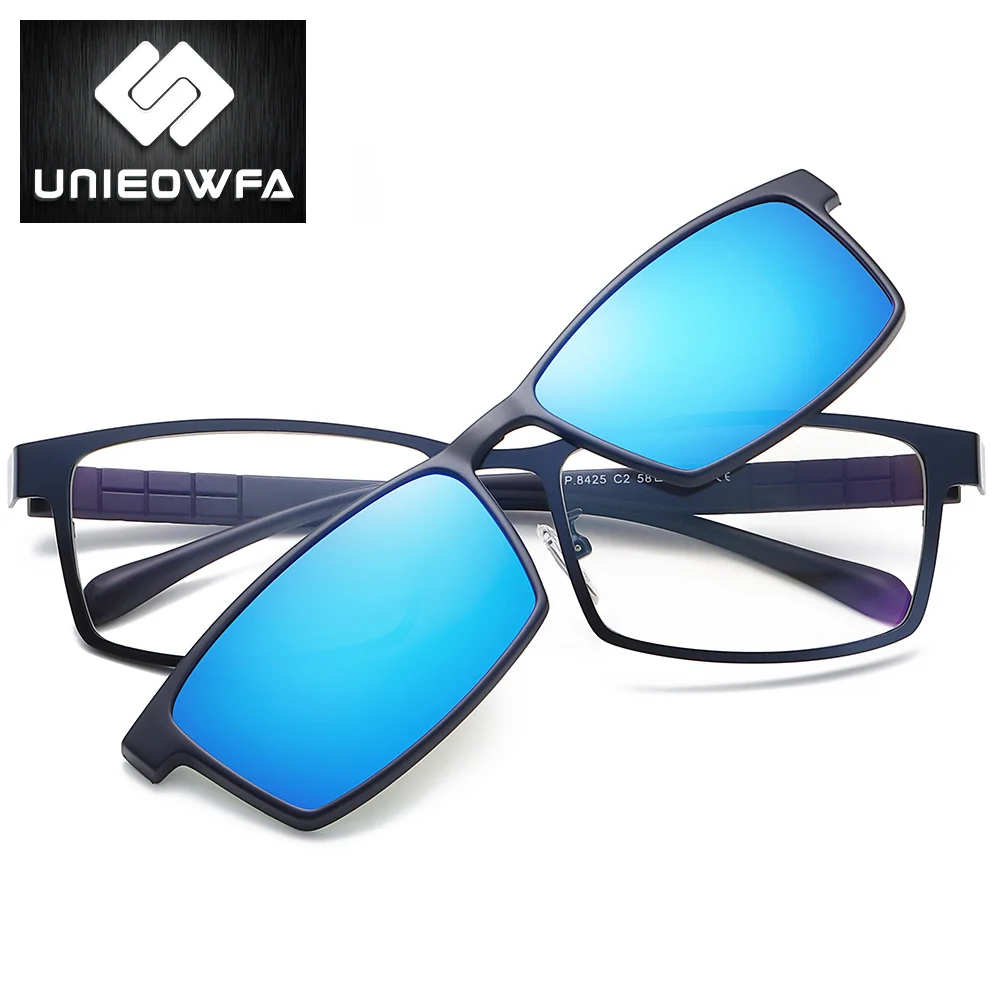 UNIEOWFA, 2 в 1, магнитная оправа для оптических очков, мужские очки по рецепту, очки для близорукости, оправа для очков, поляризованные очки на застежке, мужские солнцезащитные очки - Цвет оправы: C3 Dark Blue