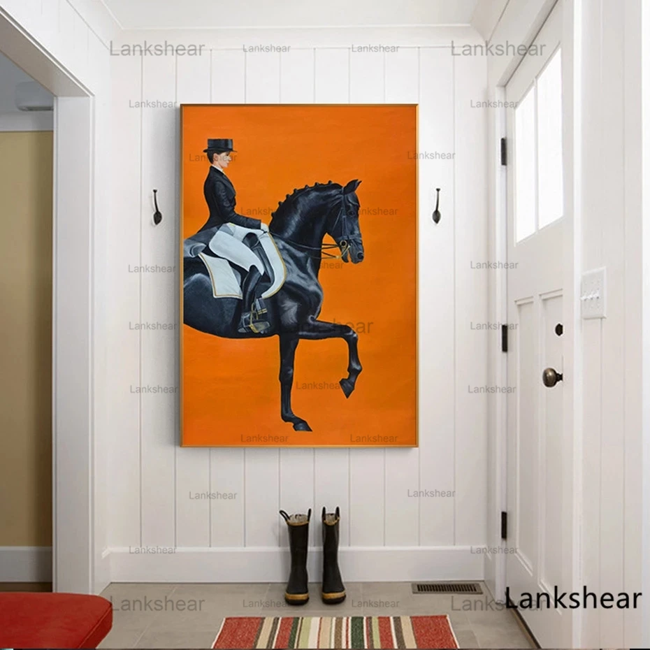 ModernOrangeHorseRidingPicturesCanvasPrintsPaintingWallArt