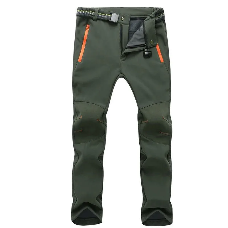 Winter Men Hiking Pants Outdoor Trekking Softshell Women Warm Pants Waterproof Thermal Camping Skiing Climbing Snow Trousers - Цвет: Women Army