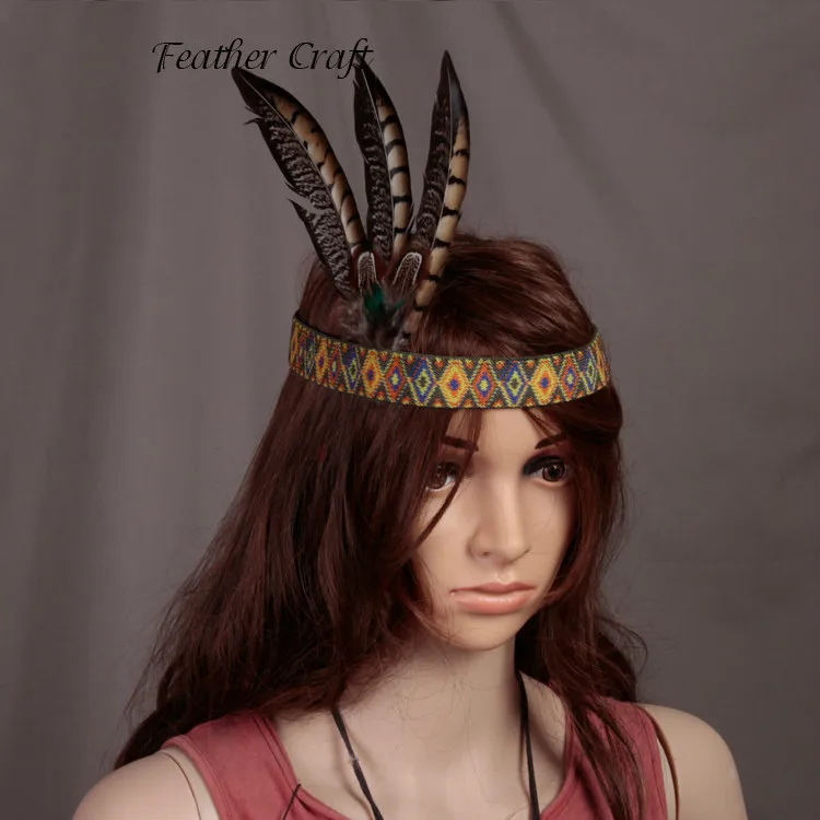 Indian Feather Headband Pheasant Hair Decorated African Emirates Hat Catwalk Show Performance Props Feather Headcraft Headdress