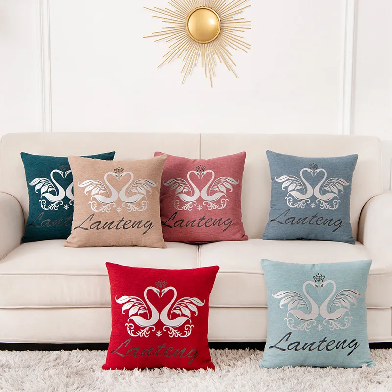 

Chinese Style Luxury Chenille Cushion Cover Love Swan Pillowcase Living Room Sofa Office Car Bedroom Home Decoration 45x45cm New