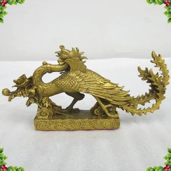 

China FengShui Pure Brass Auspicious Phoenix fung-hwang fenghuang Flower Statue