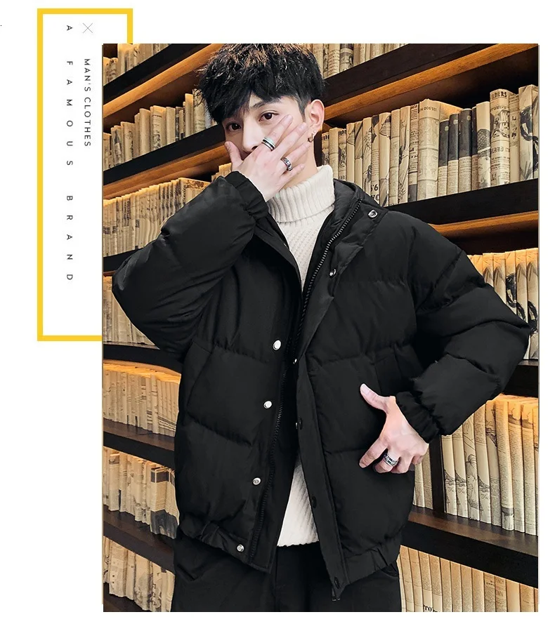 RUIHUO Solid Hooded Coat Men Jacket Warm Winter Jacket Men Coat Puffer Jacket Parka Winter Coat Men Clothes Autumn New 4XL