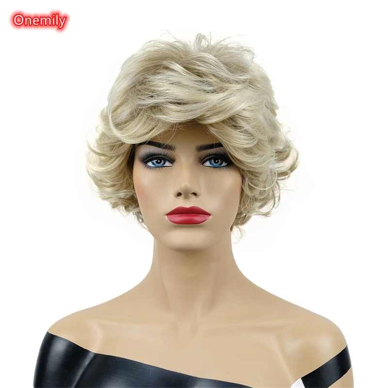 

Onemily 10" Blonde Short Wavy Layered Shaggy Synthetic Women Fashion Daily Wig with Bangs