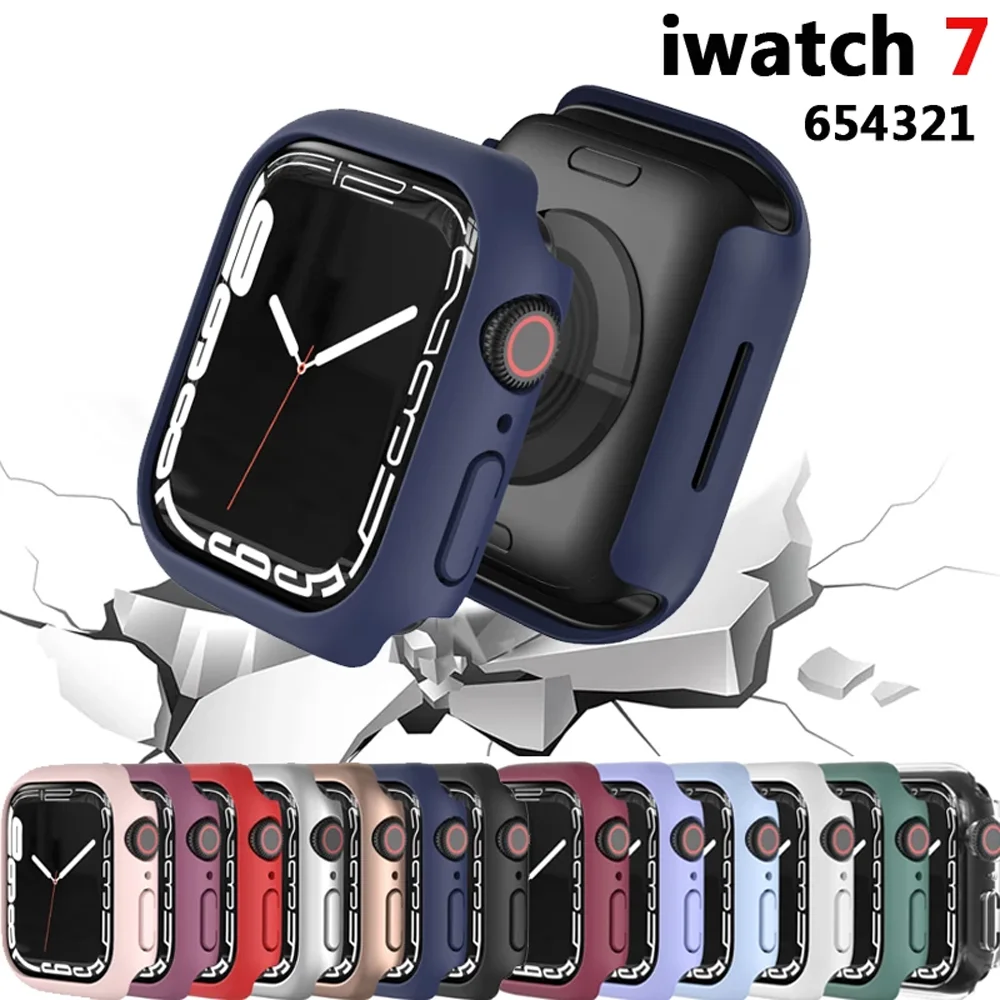 Чехол для Apple Watch 7 45 мм 41 аксессуары PC защита экрана бампер iWatch серии 6 se 5 4 3 2 1 44 40 42