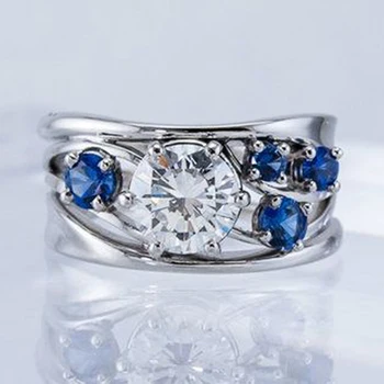 

Huitan Classic 6 Claws Cubic Zirconia Women Wedding Finger Ring White & Blue Stone Noble Mother’s Day Gift Ring Jewelry Dropship