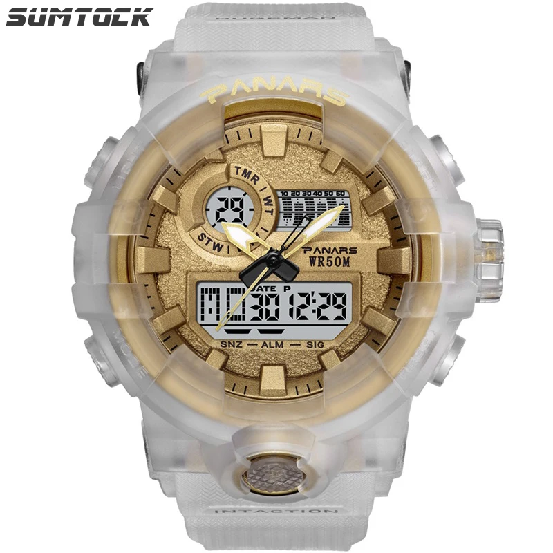 

Sumtock Big Men Digital Sport Watch Water Resistant Watch 5Bar LED Display Multiple Time Zone Chronograph Electronic Watch