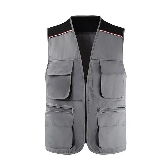 Warm Work Vest Multi Pockets Antistatic Fashion Multicolor Workshop Safety Labor Protection Metal Zipper Comfortable Work Vest - Цвет: gray