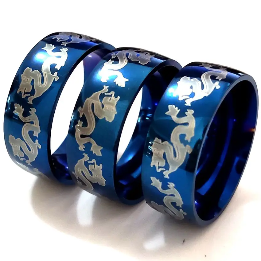 Wholesale 30pcs/lot Blue 8mm Comfortfit Vintage Punk Stainless Steel