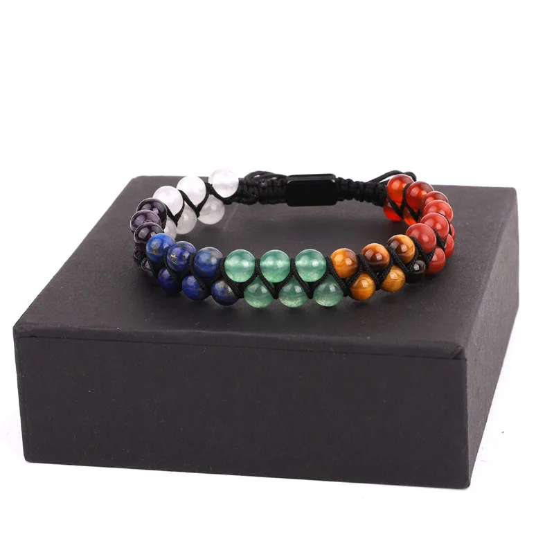 Unqiue design high quality natural stone braided beads bracelet bangle 7 charka lava stone energy lucky men women jewelry gift - Image 4