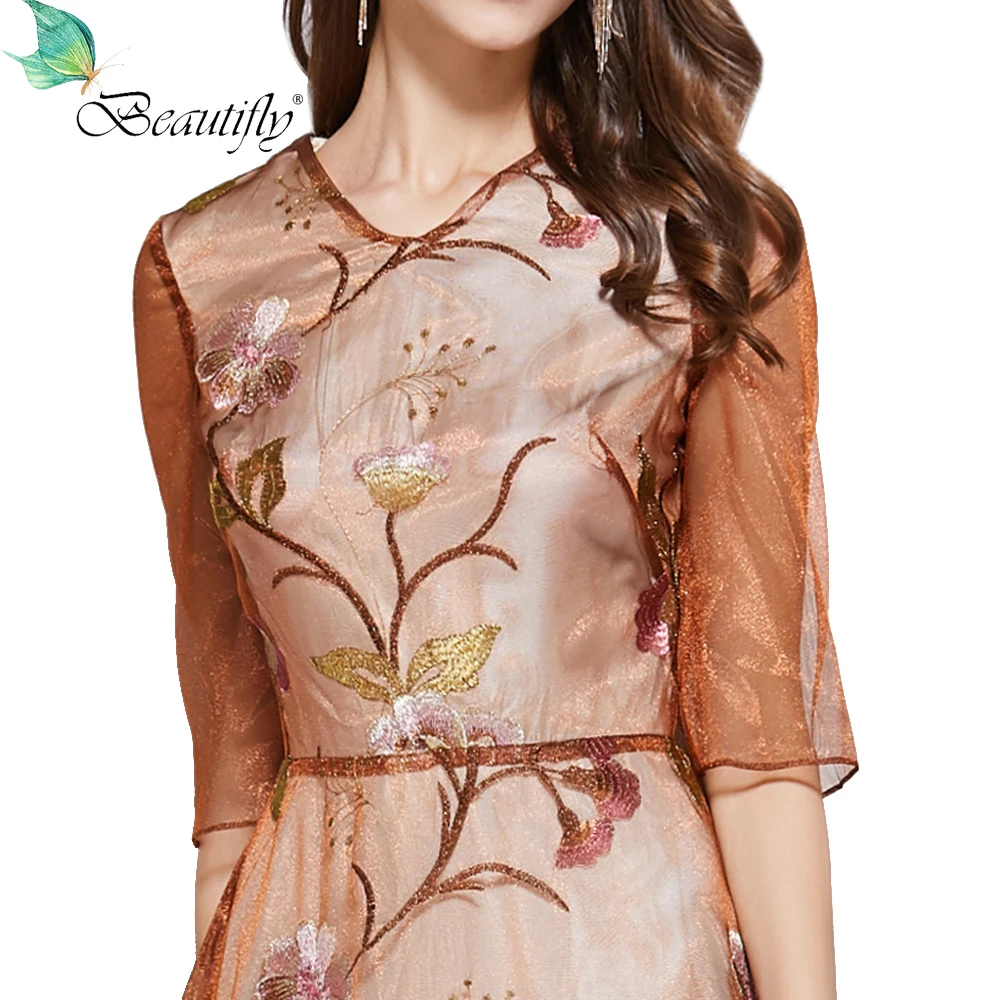 Beautifly Eugenia/оранжевые платья макси с вышивкой и круглым вырезом на молнии сзади; элегантные женские платья в пол для матери невесты
