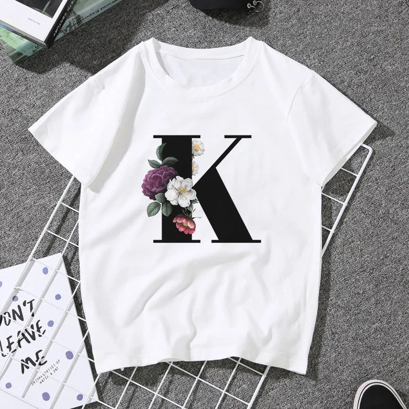 A B C D E English Alphabet Print T Shirt Women 2020 New Summer Couples Lovers Female T-Shirt Harajuku Casual White Tops Tshirt