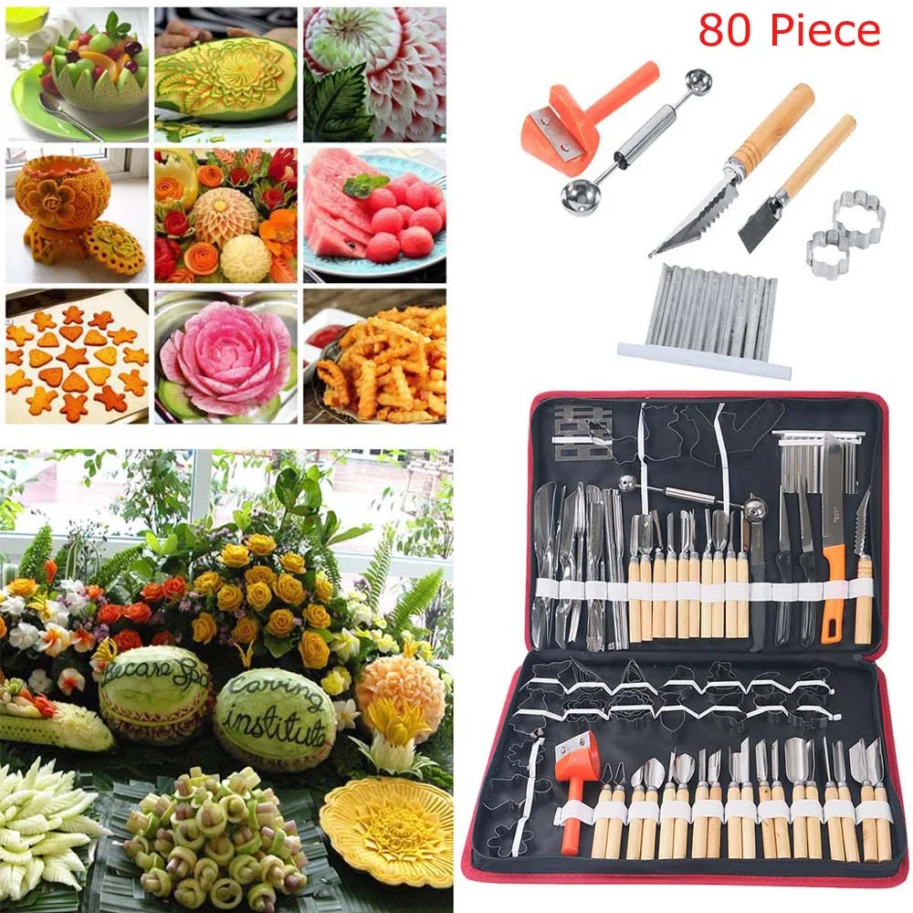 80pcsCulinaryCarvingToolSetFruitVegetableFoodGarnishingCutting