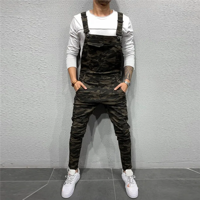 Coffee Модные Для Мужчин's Рваные Джинсы Марка NEW Fashion Hi Street рваные для мужчин штаны с подтяжками Размеры свободные хлопковые удобные брюки из натурального хлопка - Цвет: Coffee