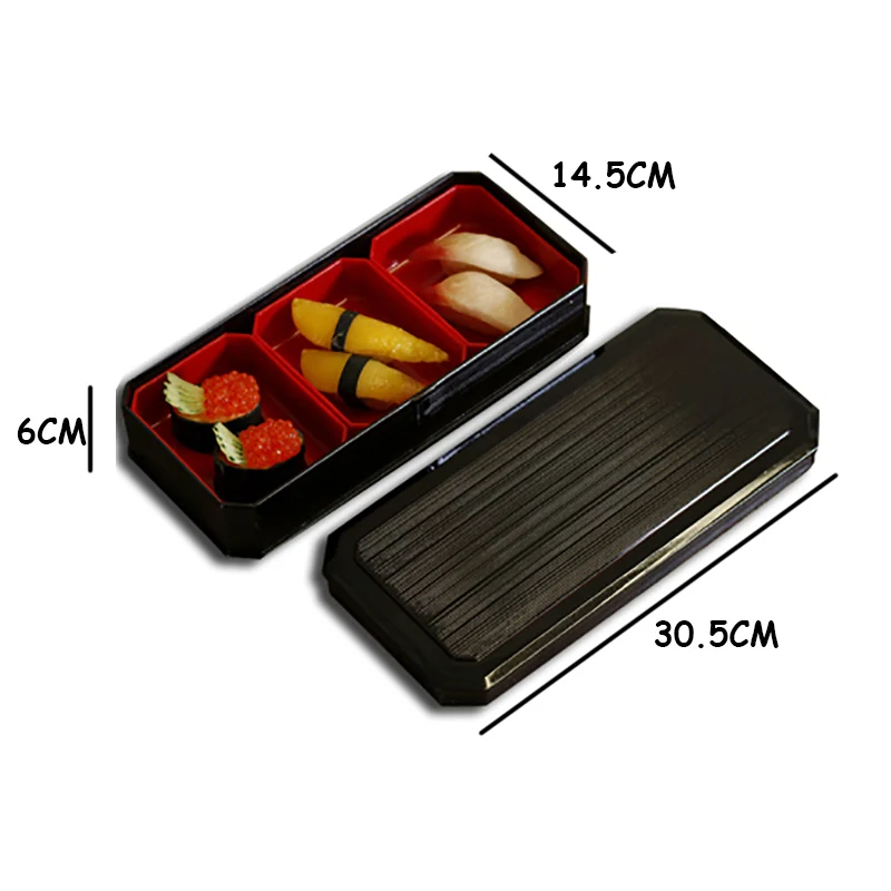 Ланч-бокс миска для суши с крышкой Многокамерный чехол угря Bento box бизнес-Набор пластиковая посуда ужин Черный изолированный ящик 1 шт