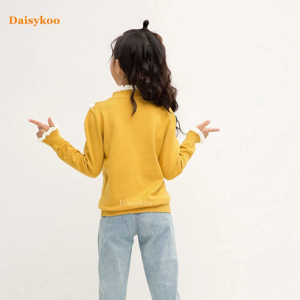Daisykoo/Новинка; хлопковый свитер для девочек; осенне-зимнее пальто; свитер; детский пуловер; Детский свитер с кружевом; Y009