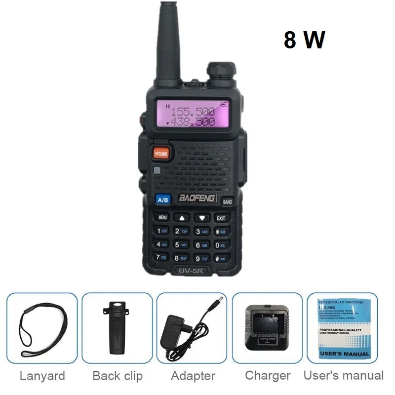 8W 8 Вт/4 Вт/1 Вт BAOFENG UV-5R рация радио 10 км двухдиапазонный VHF UHF CB Ham рыболовный радиоприемопередатчик UV 5R 8 Вт приемник передатчика - Цвет: 8W