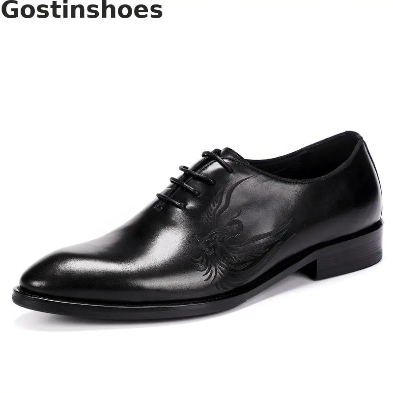 Whole-cut Men Oxfords Shoes Cow Leather Carved Black Blue Leather Shoes Dress Formal Men Office Shoes For Wedding Party Business