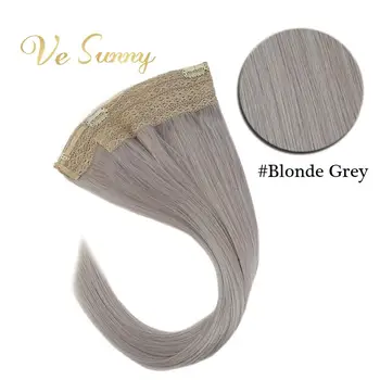 

VeSunny One Piece Invisible Halo Hair Extensions Human Hair Flip in Wire with 2 Clips on Machine Remy Hair Blonde Grey