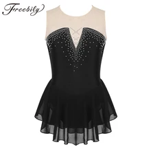 Блестящий инкрустированный горный хрусталь сетка Сращивание гимнастический купальник для девочек фигурное катание платье Дети современный Лирический Балет костюмы