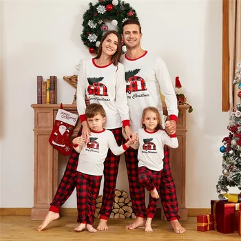 

2020 Autumn Winter Parent-child Merry Christmas Family Shirt Striped Pants Pajamas Suit Mother Daughter Father Son Xmas Pyjamas