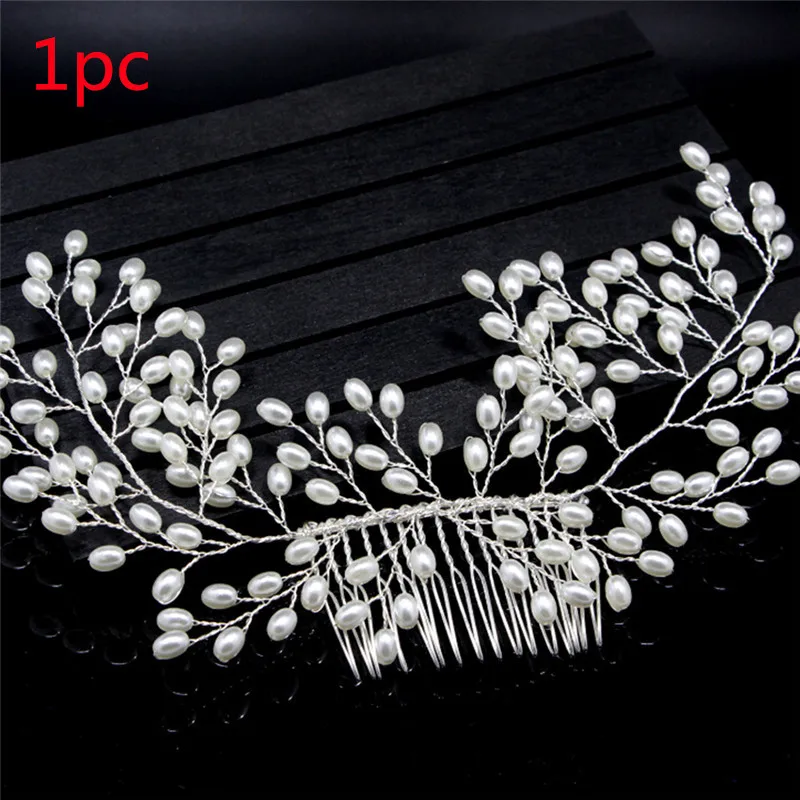 Handmade Silver Simulated Pearl Bride Wedding Fashion Crystal Headband Headpieces 11.5cm Hair Style Tool