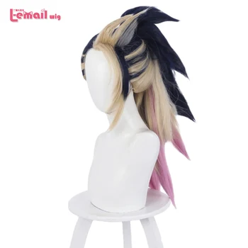 

L-email wig KDA Baddest Akali Cosplay Wigs LOL KDA Cosplay Blonde Mixed Blue Pink Wigs Ponytail Heat Resistant Synthetic Hair