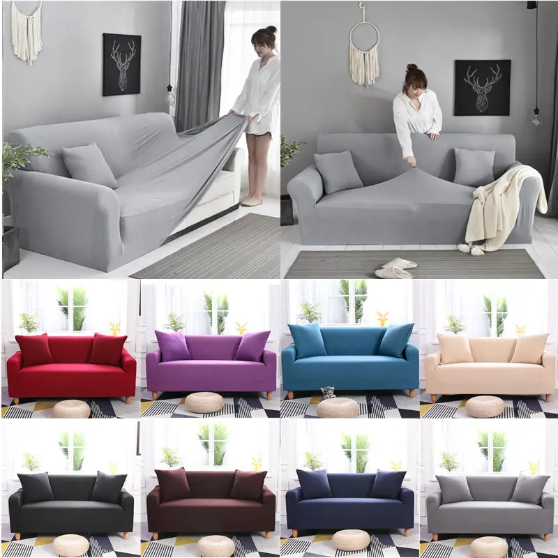 

Sofa Cover Spandex Solid Color Elastic Modern Polyester Corner Sofa Couch Slipcover Chair Protector Living Room 1/2/3/4 Seater