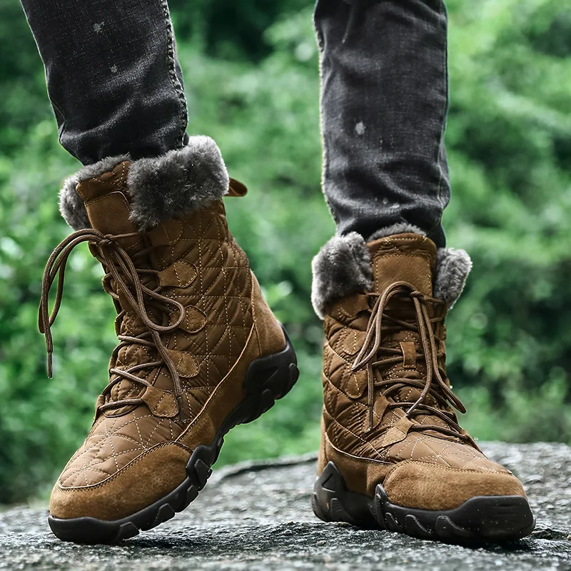 

Men Snow Boots Outdoor Hiking Hunting Male Boots Genuine Leather Pig Skin Waterproof Round Toe Lace Up Boots Men 9258