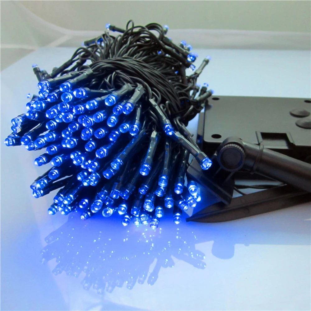Solar Panel LED Light Plug String White Warm Blue Color 220V 12 Meters | Электроника