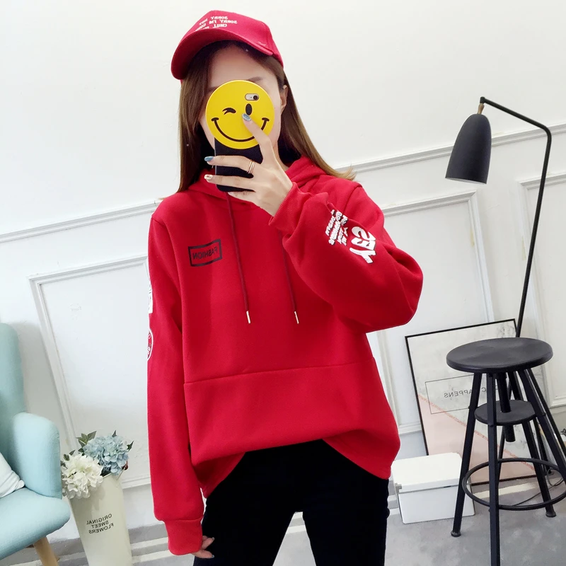 

Real Shot ~ Winter New Hoodies Women Loose-Fit Korean Version Plus Thick Velvet Letters Printed Hoodies 7265#