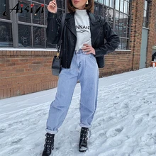 Джинсы для женщин в стиле бойфренд с высокой талией, свободные повседневные шаровары, джинсовые штаны с пуш-ап, винтажные женские джинсы для мам серого цвета на осень и весну