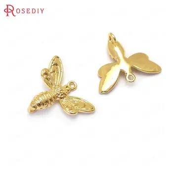 

(C928)10 pieces 17x14mm 24K Gold Color Brass 2 Holes Bee Connect Charms Pendants High Quality Diy Jewelry Findings Accessories
