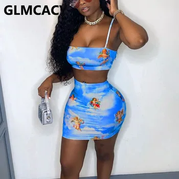 

Women Spaghetti Strap Tube Top and Mini Skirt Set Summer Sexy Night Out Party Clubwear