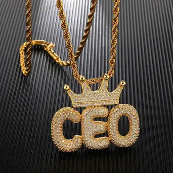 

Men Custom Letters Hip hop Crown Pendant Necklaces With AAA Zircon Tennis Chain Male Hip hop Iced Out Necklace Unisex Jewelry