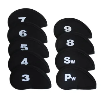 

9 PCS Diving Fabric Head Cover Golf Iron Club Putter Headcover Set Black