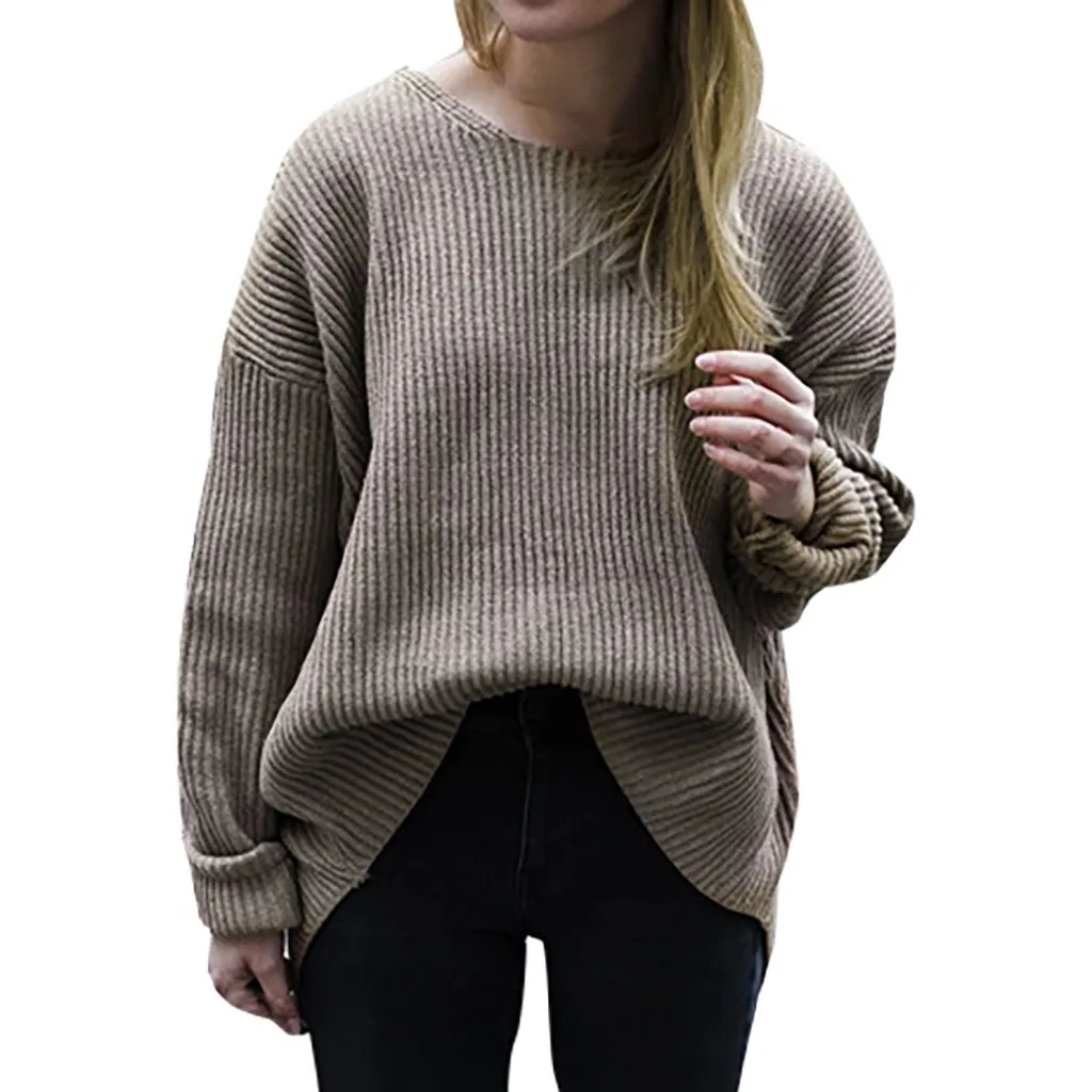 

Feitong Womens Long Sleeve Pullover Plus Size Solid Irregular Sweater Knitted Top Blouse sueteres invierno mujer 2019 winter top