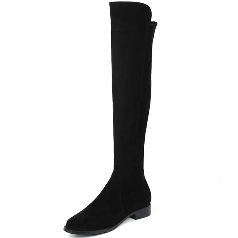 

Women's boots 2019 autumn and winter new over the knee boots low with round head side zipper high boots Casual suede boots boty