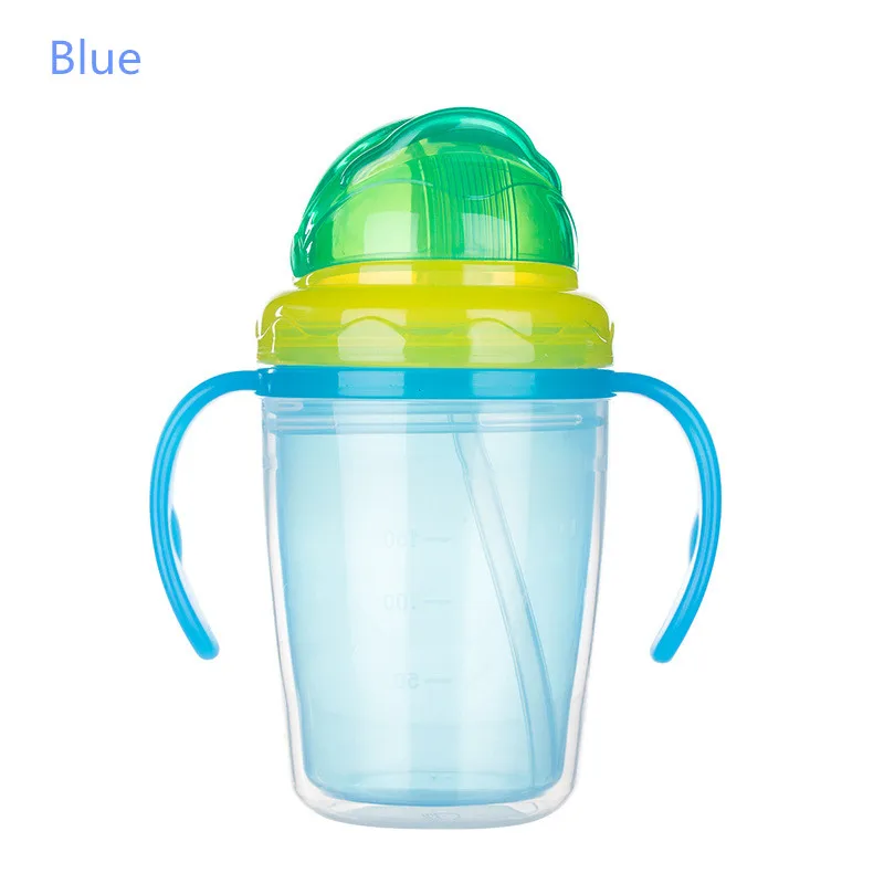 240 мл BPA бесплатно Детские Обучающие питьевые чашки с двойной ручкой Детские соломинки бутылки для воды - Цвет: Blue