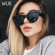 WUE NEW Retro Thick Frame Cat Eye Sunglasses Women Ladies Fashion Brand Designer Mirror Lens Cateye Sun Glasses For Female
