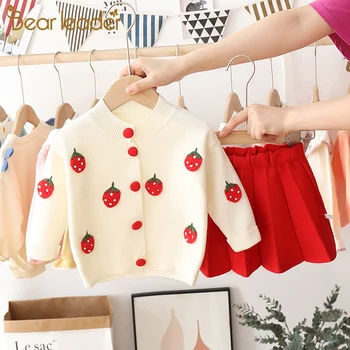 

Bear Leader Christmas Girls Cartoon Stawberry Clothing Set Autumn Kids Knitted Sweet Outfit Kids Casual Clothes Princess Suit