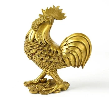 

China Pure Brass Copper Zodiac Wealth Money Yuanbao Cock Chicken Rooster Statue